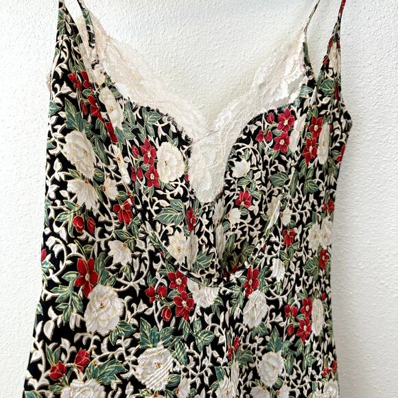 VIntage LA Intimates Satin Slip Floral Dress Lace Open Back Slit - Picture 6 of 10